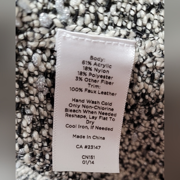 Talbots Black and Silver Button Up Cardigan Jacket Black Faux Leather Trim XS - Picture 6 of 11